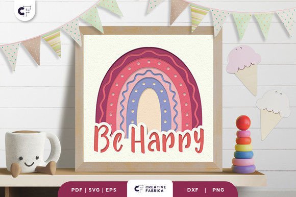 Be Happy Boho Rainbow 3D Paper Cut